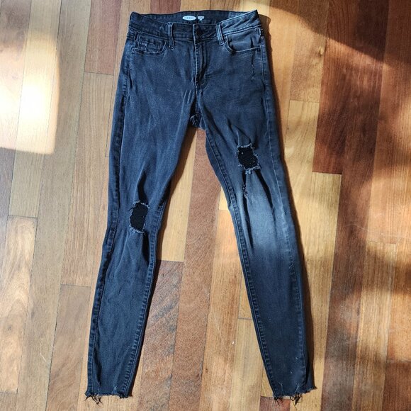 Old Navy Black ROCKSTAR Super Skinny Ankle Ripped Jeans Size 4 Tall - Picture 3 of 15